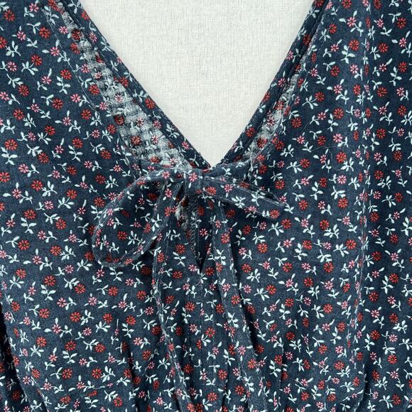 MADEWELL Tie-Back Peplum Top Womens Small Navy Blue Campden Daisies Floral Print - Picture 9 of 13